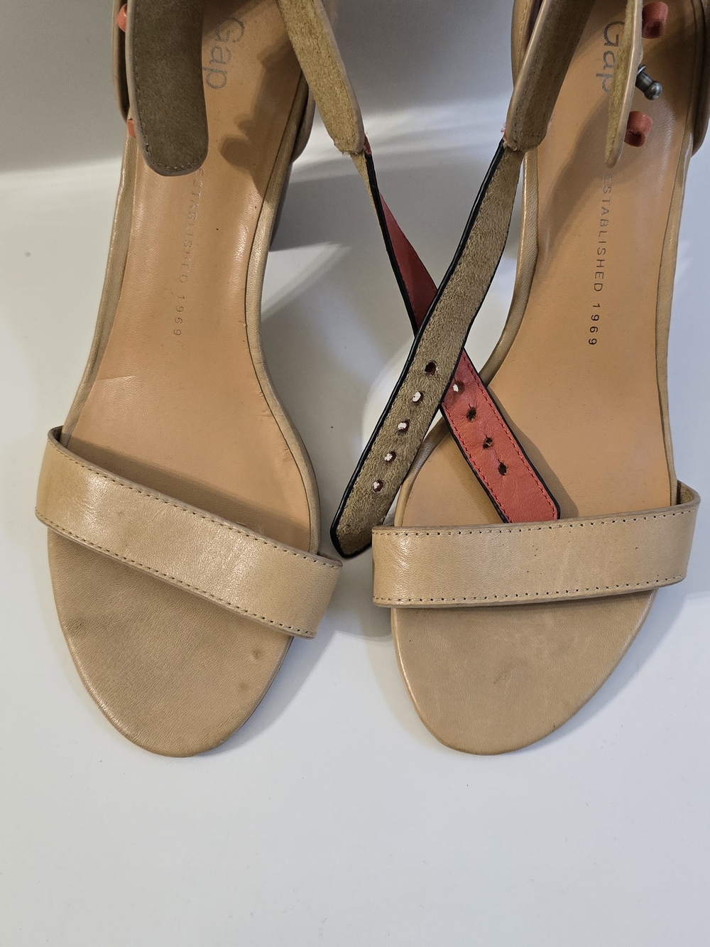 GAP Beige Sandals with Coral Accent Ankle Strap